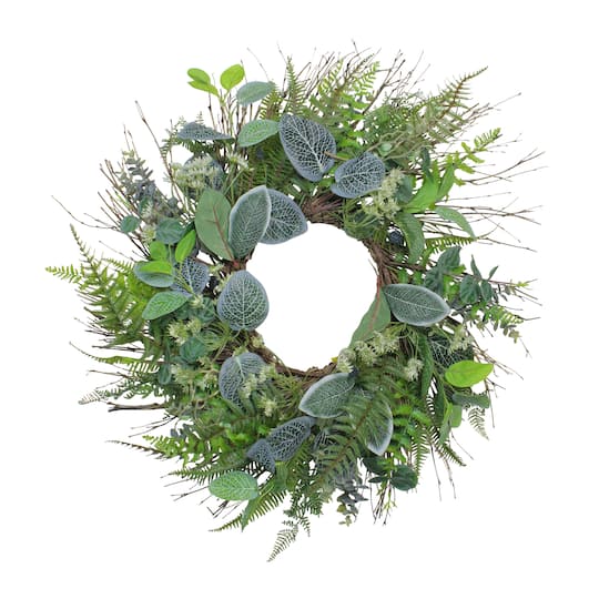22" Green Eucalyptus, Ivy & Fern Wreath